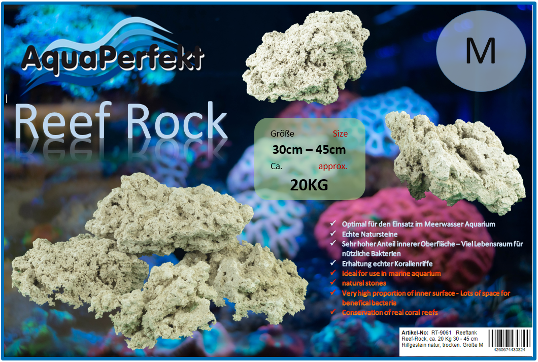 Aqua-Perfekt Reef Rock 20 kg 30 - 45 cm Riffgestein natur, trocken. Größe M Aqua-Perfekt Reef Rock 20 kg 30 - 45 cm Riffgestein natur, trocken. Größe M