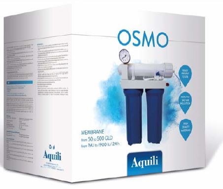Aquili osmosis plant with 2 filters 10" - flushing valve and pressure gauge 1140 l