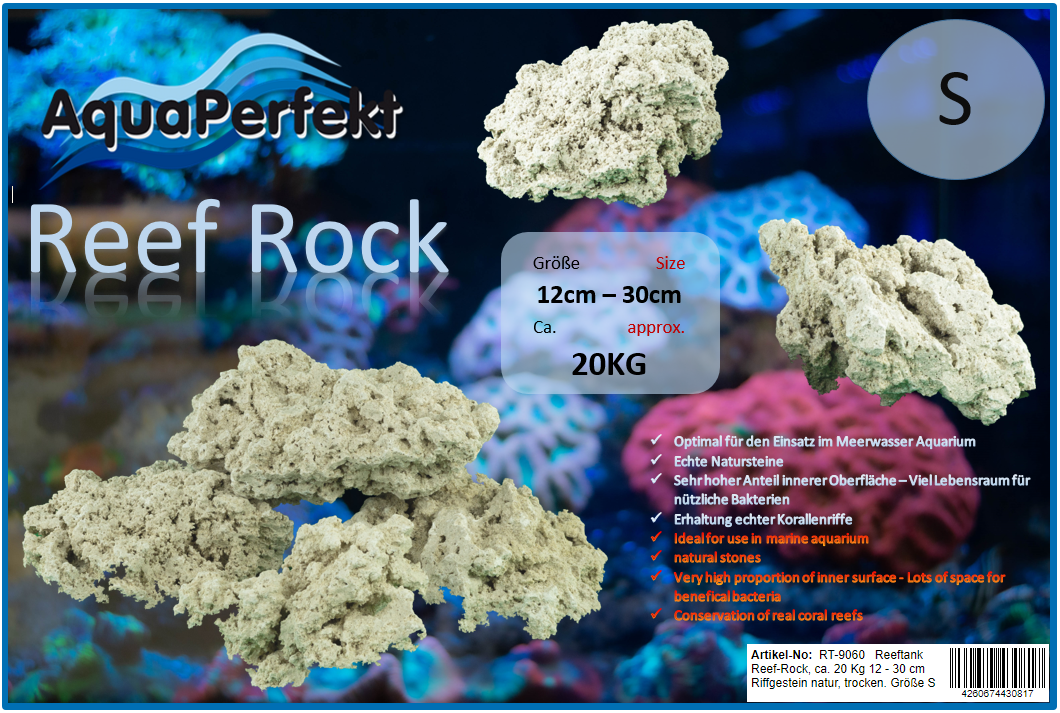 Aqua-Perfekt Reef Rock 20 kg 12 - 30 cm Riffgestein natur, trocken. Größe S