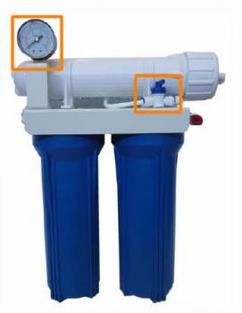 Aquili Osmoseanlage mit 2 Filter 10" – Spülventil und Manometer 1140 l